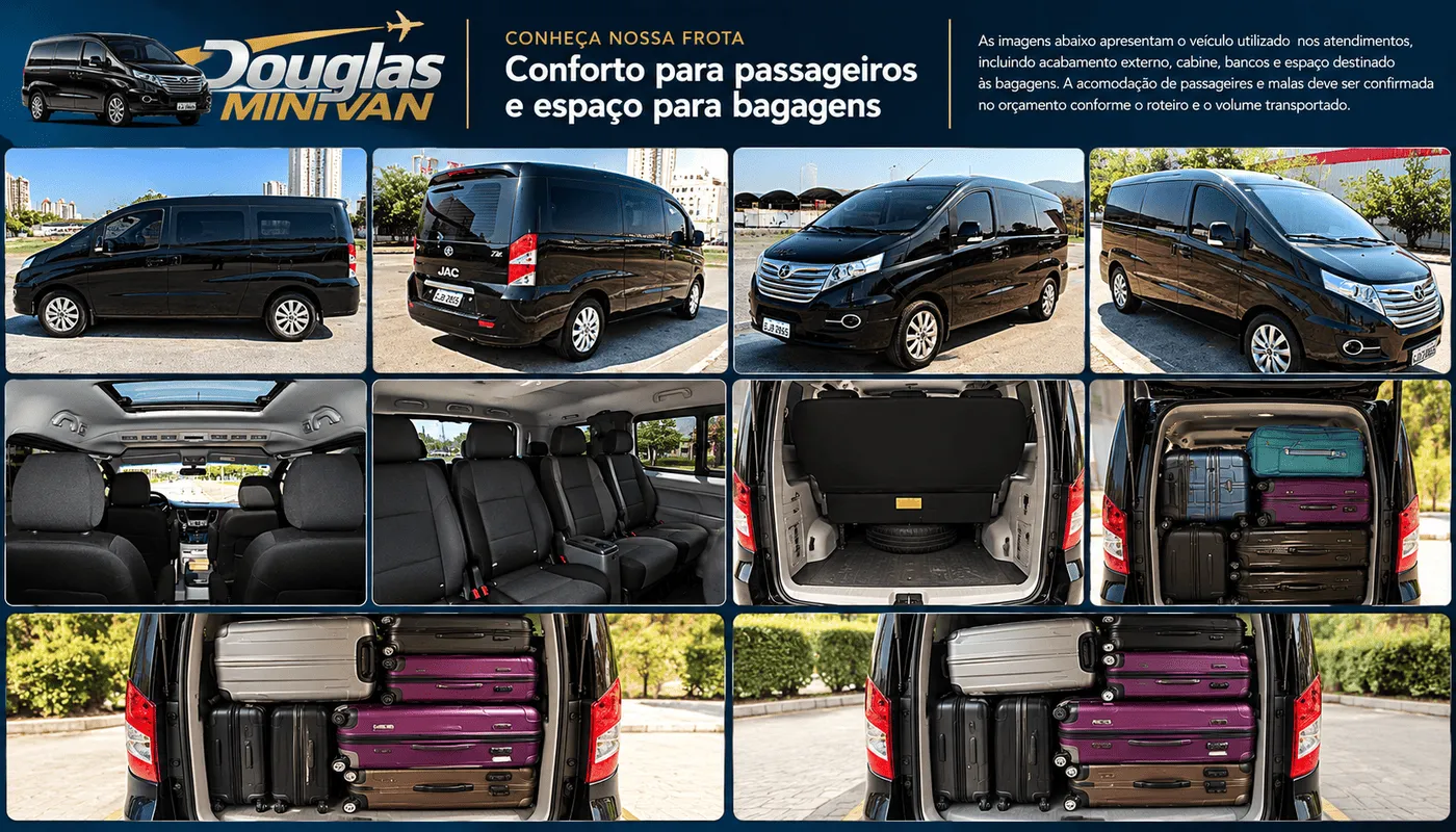 Douglas Mini Van - conheça nossa frota, conforto para passageiros e espaço para bagagens